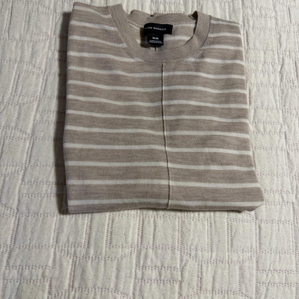 Club Monaco Ladies Striped Sweater - Tan and White